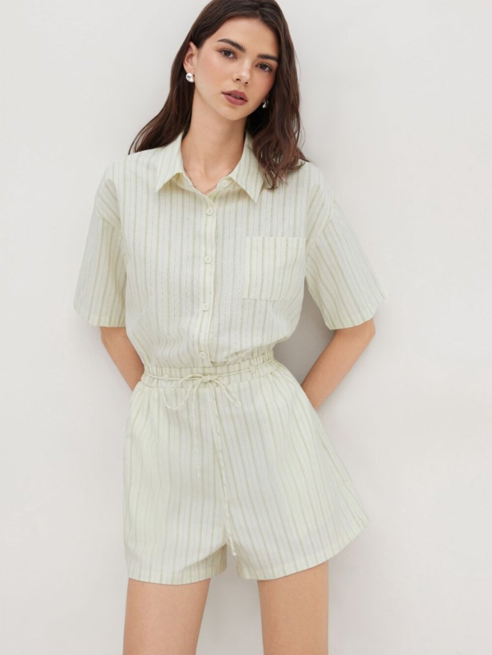 Cider Cotton-blend Polo Stripe Romper With Belt Size 8